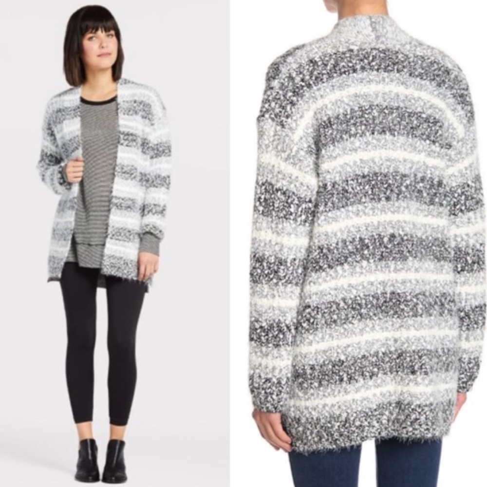 HEARTLOOM Mila Striped Chunky Cardigan XS gray white black